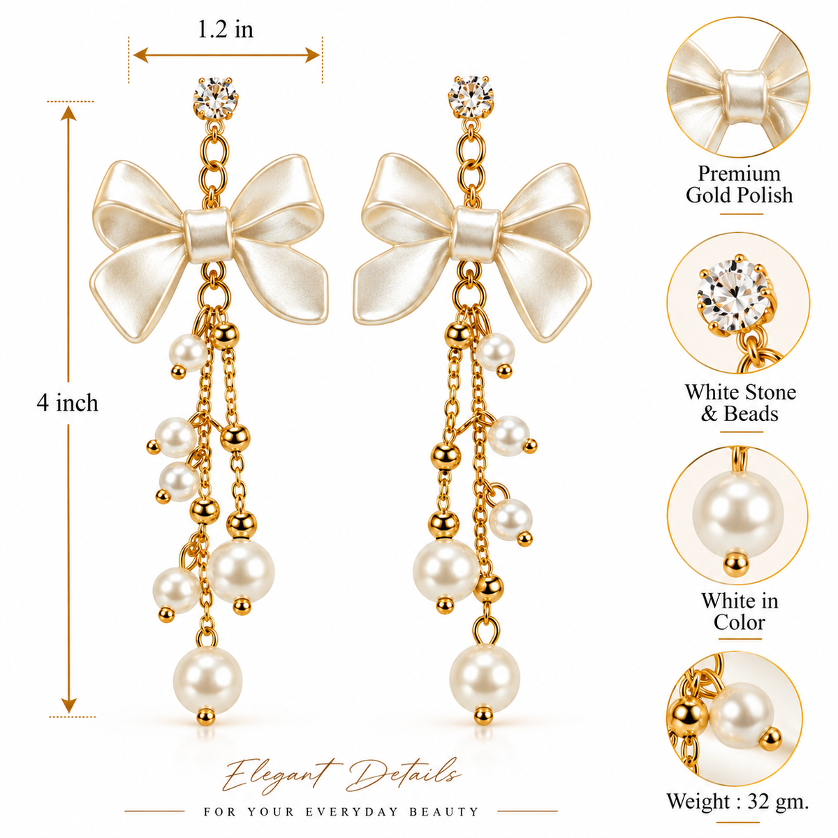 Korean Big Bow Dangler Earrings for Women product features
