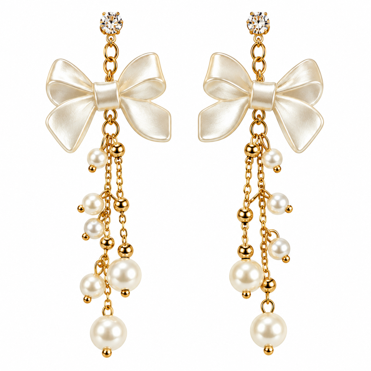 Korean Big Bow Dangler Earrings for Women on a white background