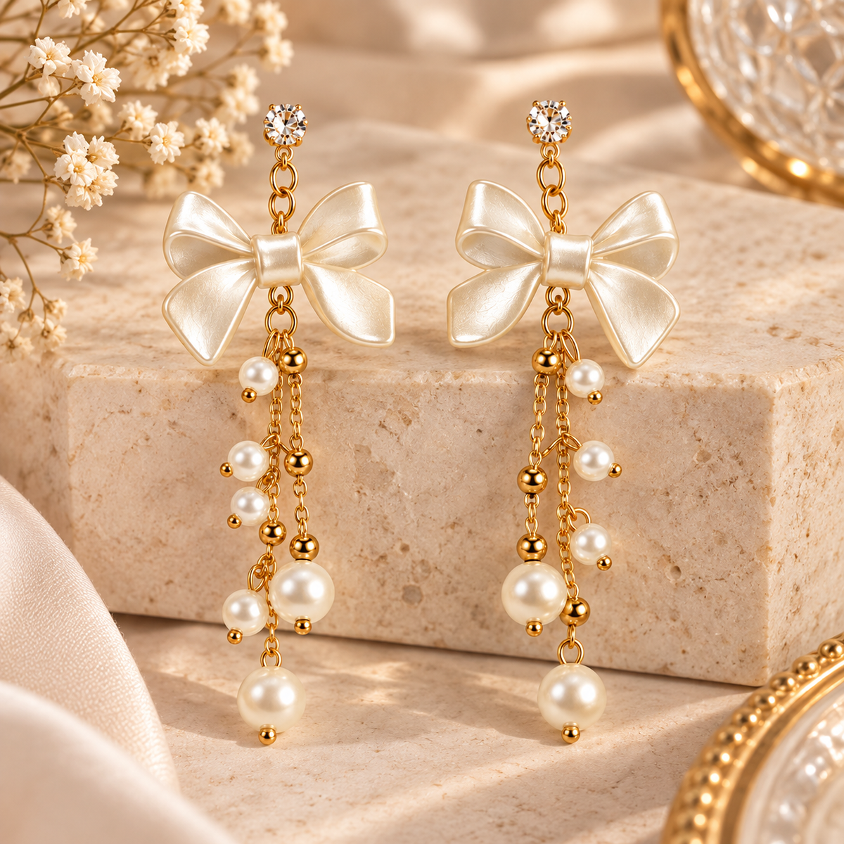 Korean Big Bow Dangler Earrings for Women