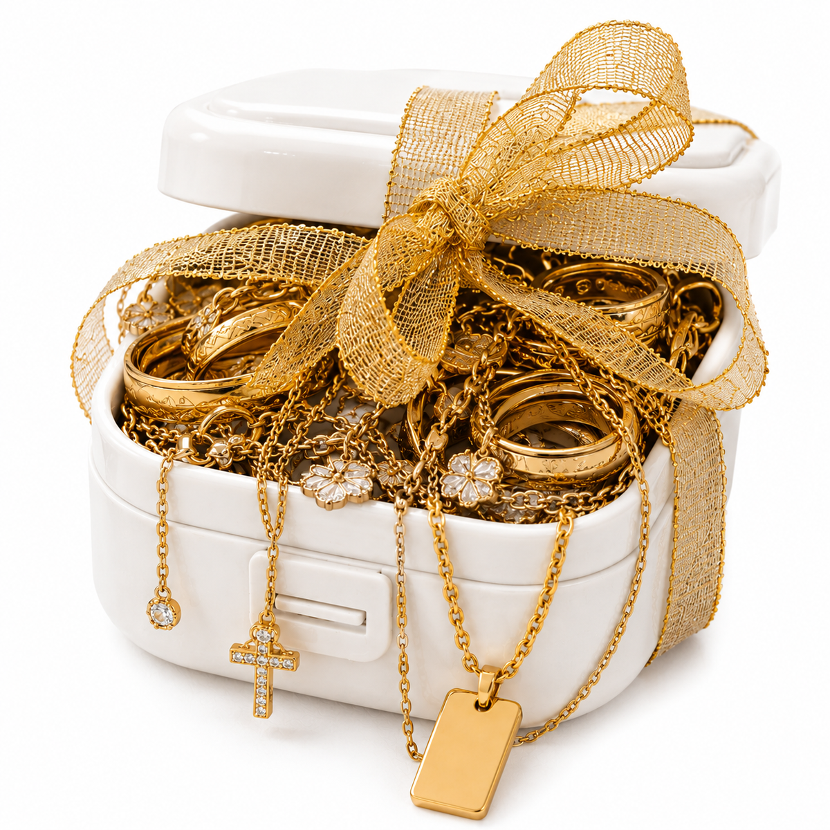 Premium Mystery Jewellery Box featuring necklace, bracelets, stud, rings