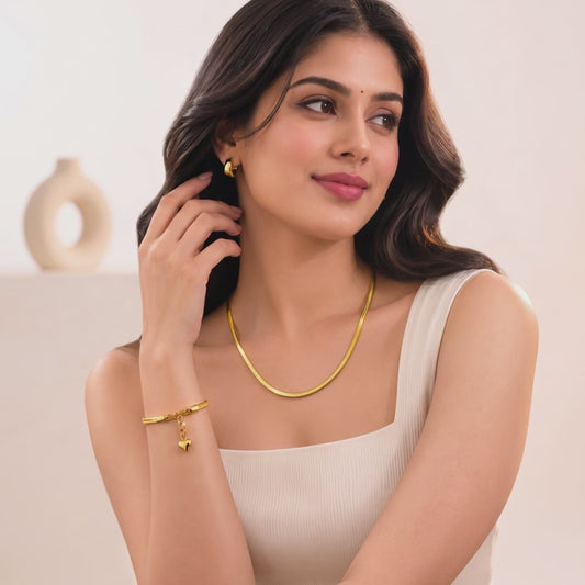 Serpentina Herringbone Gold Plated Anti Tarnish Necklace & Bracelet Set for Women