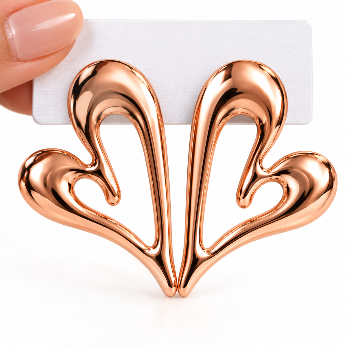 Rose Gold Toned Chunky Double Heart Stud Earrings for Women