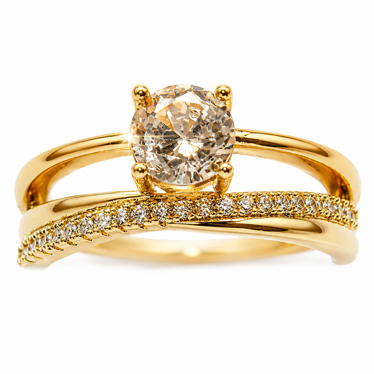 Seraphina Gold Plated Anti Tarnish Classic Zircon Open Ring front view