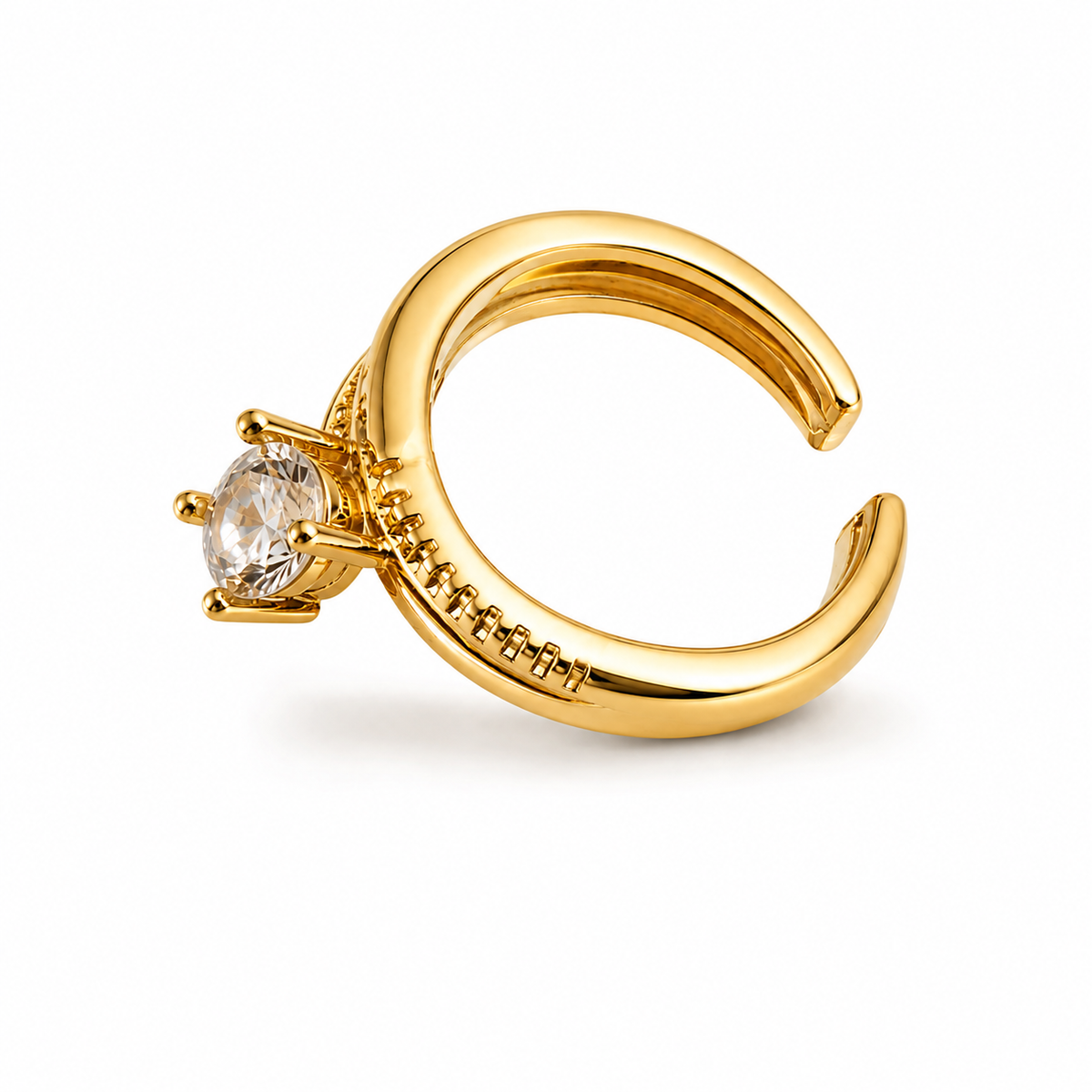 Seraphina Gold Plated Anti Tarnish Classic Zircon Open Ring, shown on a clean white background.