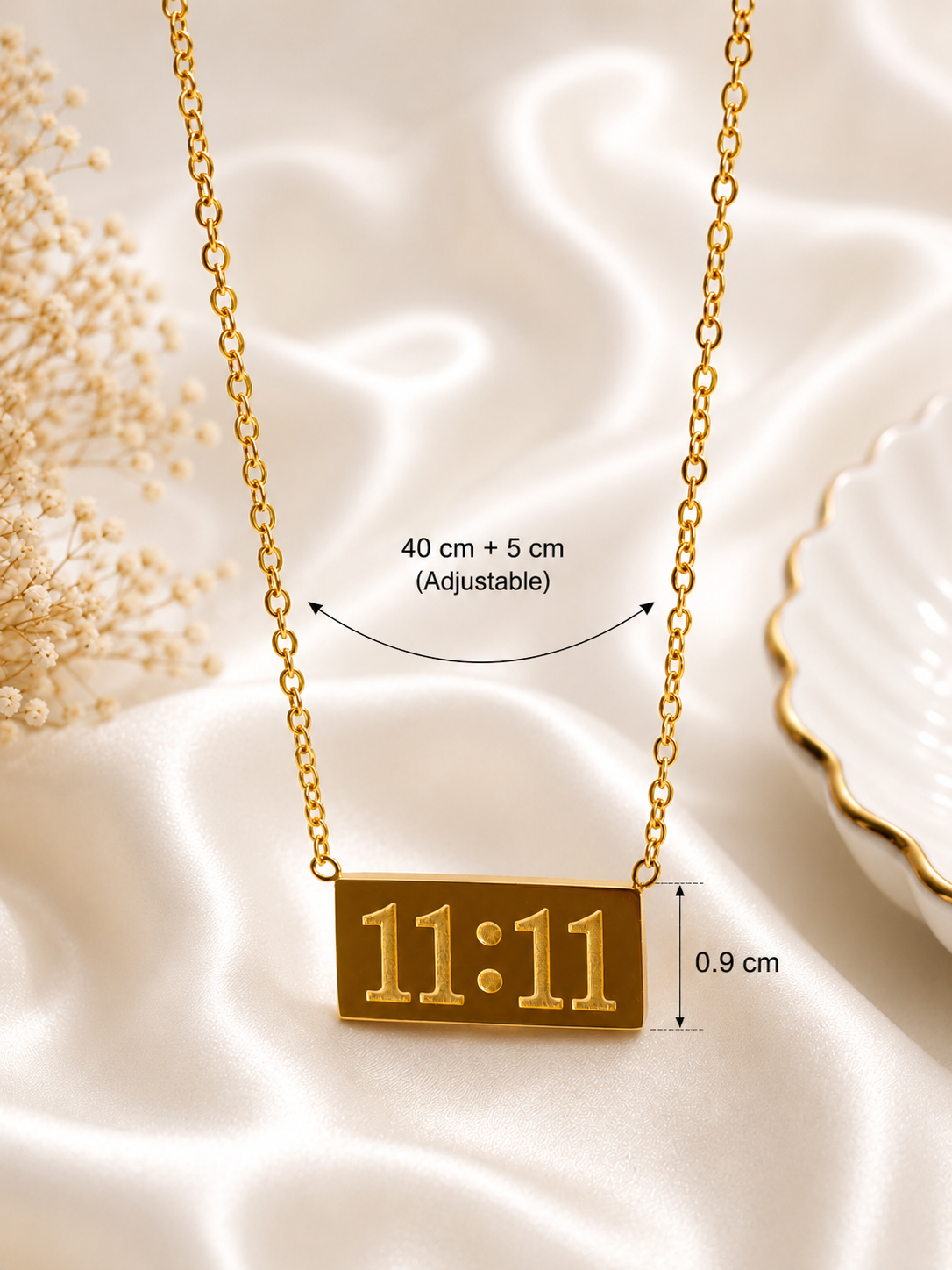 Serenity Gold Plated Anti Tarnish 11:11 Affirmation Necklace for Women dimensions