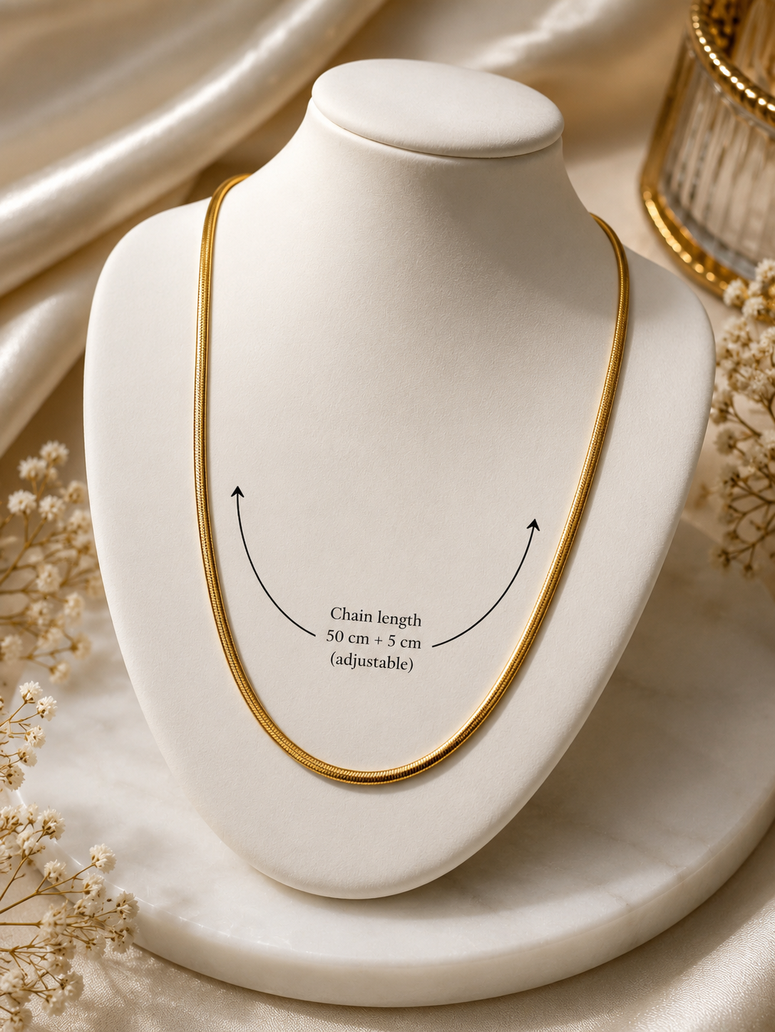 Serpentina Herringbone Duo gold plated anti tarnish snake chain necklace dimensions