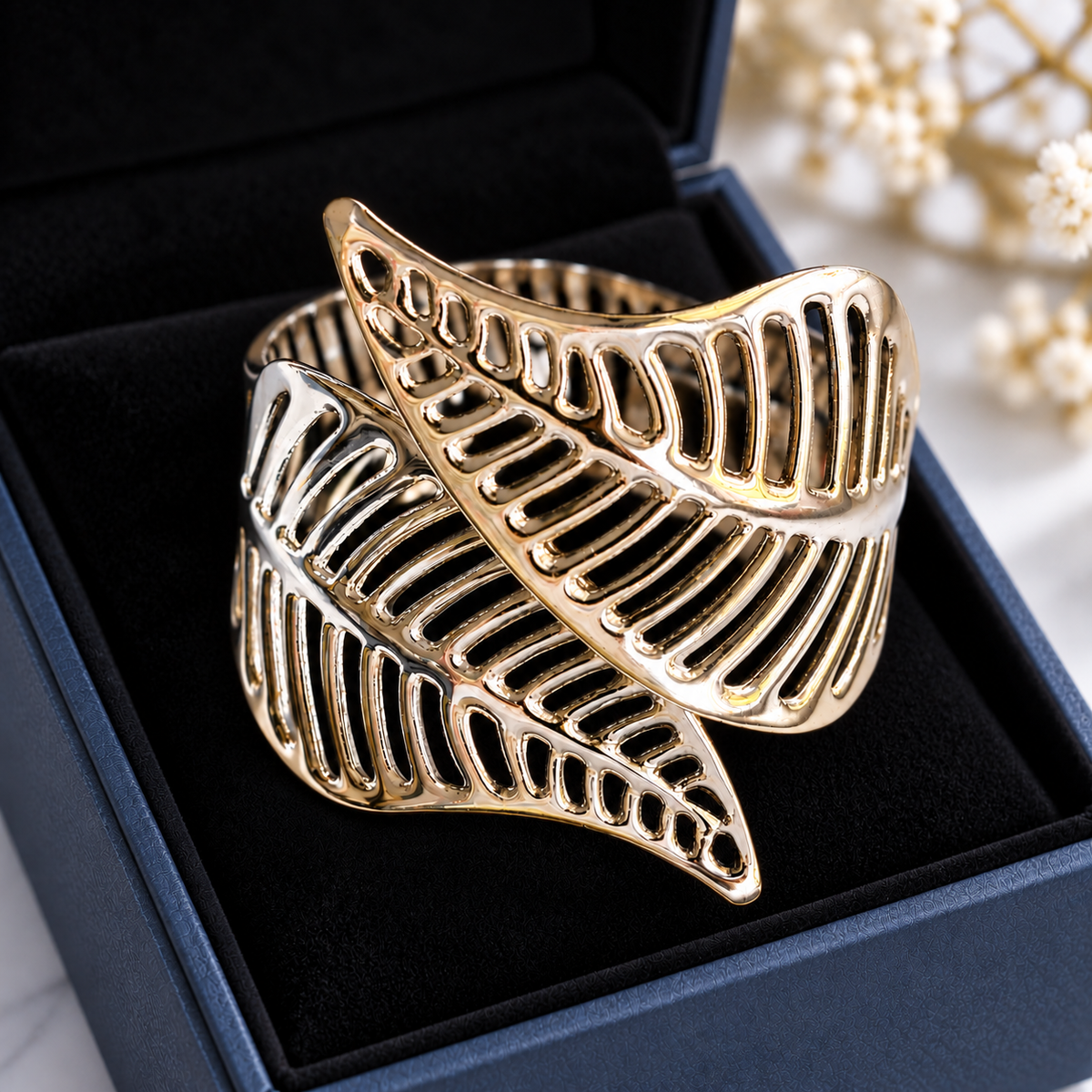 Silver Plated Anti Tarnish Western Leaf Shape Adjustable Bracelet for Women in a box