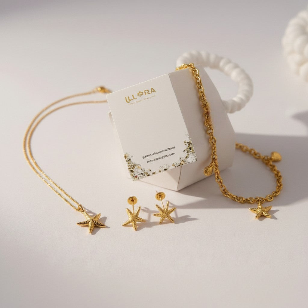 Summer Tide Starfish Gold Plated Anti-Tarnish Jewellery Set for Women on a white background