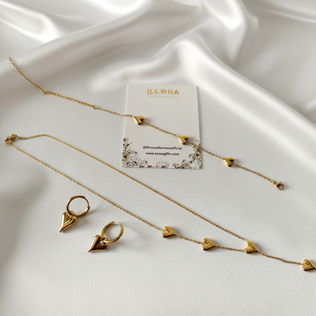 Eternal Heart Symphony Set  on a white satin background 