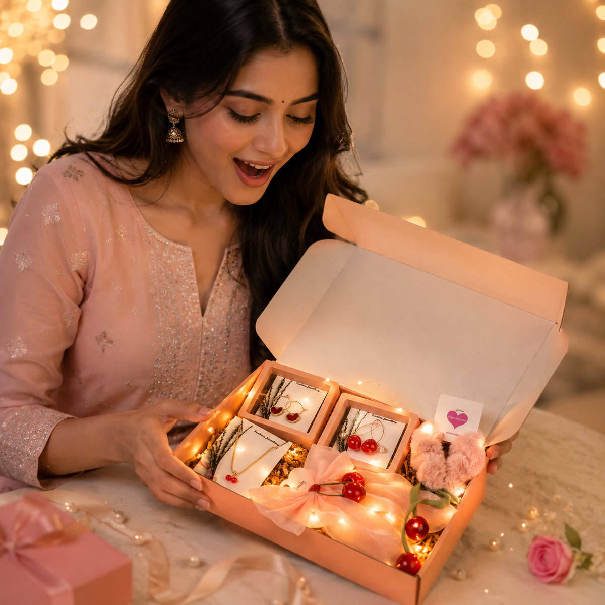 women holding Blooming Cherry Beauty Gift Hamper for Women