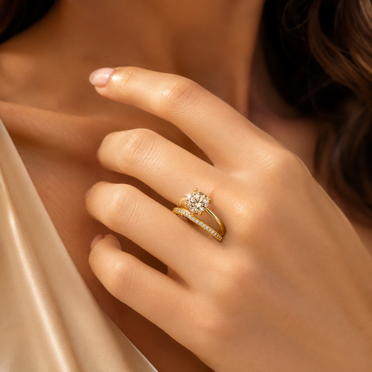 Women wearing Seraphina Gold Plated Anti Tarnish Classic Zircon Open Ring