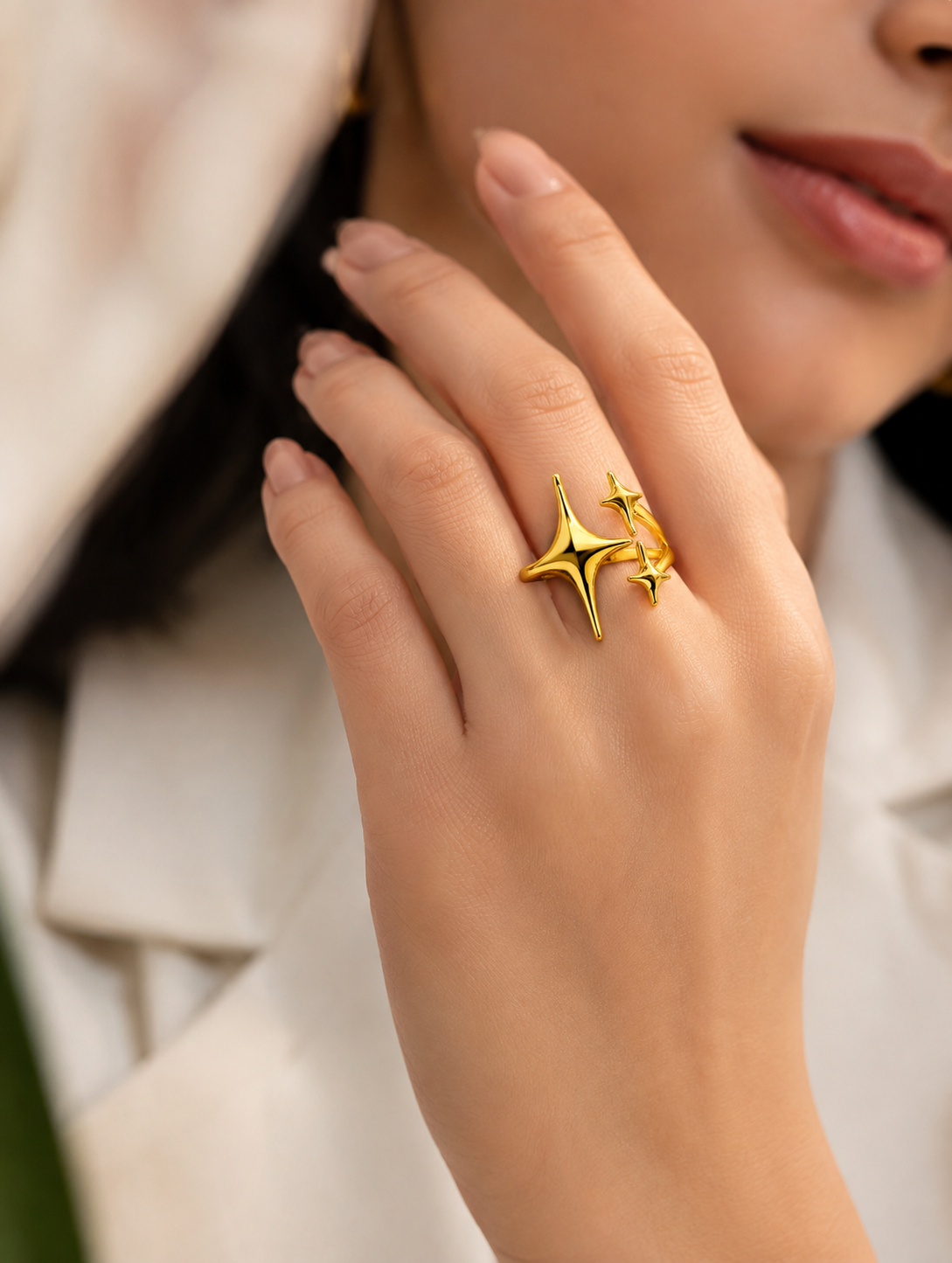 women wearing Stellina Gold Plated Anti Tarnish Statement Star Ring